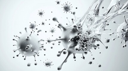 Obraz premium Monochromatic depiction of microscopic viruses with fluid interaction elements