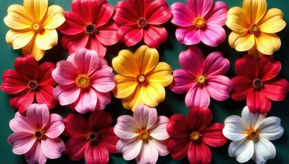 Bold blooming blossoms arranged in a square grid, abstract, illustration, print