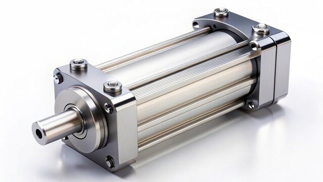 Industrial Pneumatic Cylinder on White Background