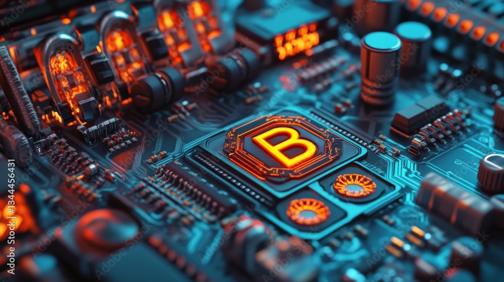 Poster the concept of word document technology is illustrated through a 3d render of a microchip with a doc