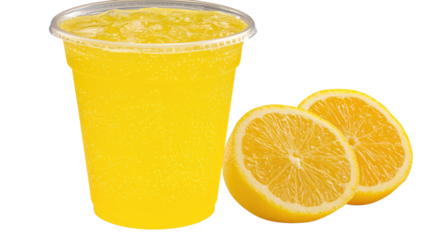 Refreshing Lemonade Drink Served in Clear Cup with Ice and Fresh Lemon Slices Beside It