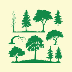 Collection of green tree silhouettes for nature and forest design
