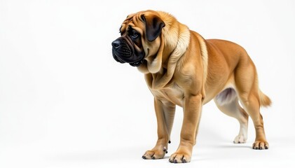 Obraz premium Majestic mastiff, powerful stance, white background, canine, large, powerful