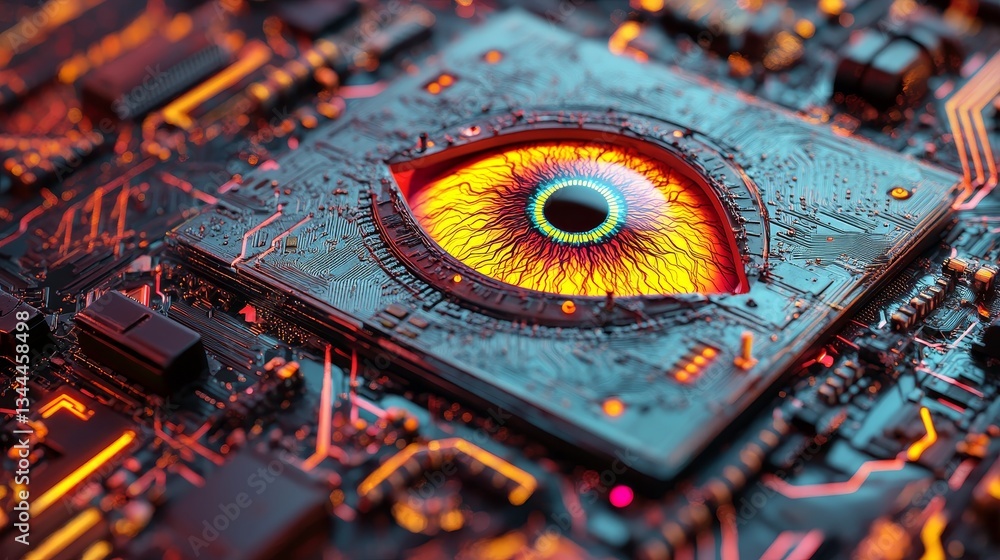 Aufkleber the vision technology concept is illustrated through a 3d render of a microchip with an eye symbol, 