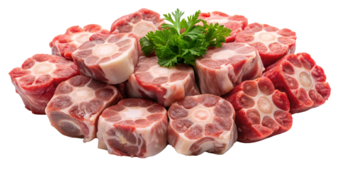 Raw Ox Tail: A close-up shot of fresh, raw oxtails arranged, showcasing their meaty texture, ready for culinary preparation.