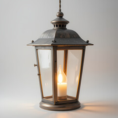 Antique Metal Lantern with Lit Candle