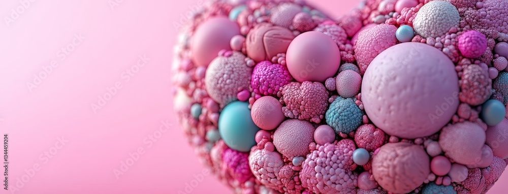 Aufkleber the image features a 3d render of multicolored balloons arranged in a heart shape, with pink and whi