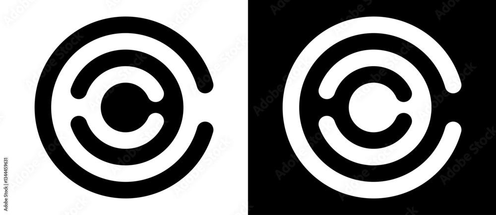 Fototapete Abstract linked letter C and O like logo or icon. Spiral design element. Black shape on a white background and the same white shape on the black side.