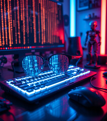 computer keyboard with headphones