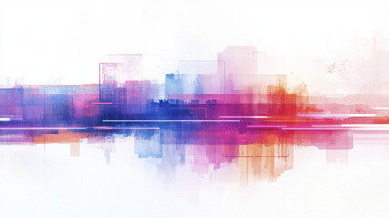 Obraz premium vibrant abstract cityscape with colorful hues of pink, blue, and purple, reflecting on serene surface