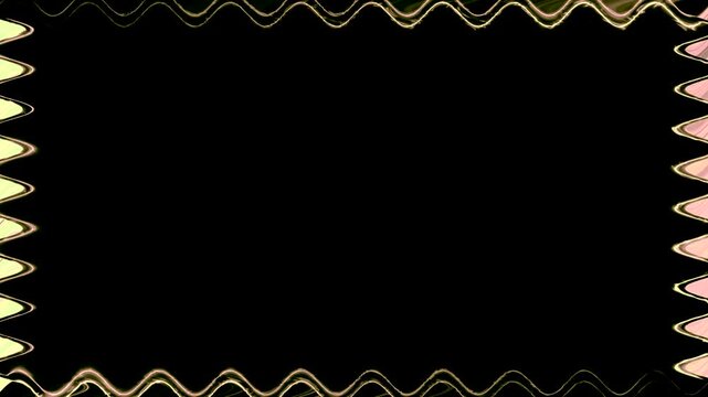 Rectangular horizontal wavy glowing neon shiny orange long closed frame with moving light effect on black background. In the middle there is a place for your own content.