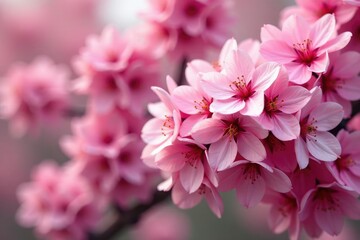 Dense clusters of sakura, vibrant pink, overlapping petals, flowers, intense