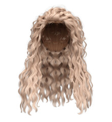3d render princess curly blonde hair isolated