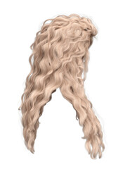 3d render princess curly blonde hair isolated