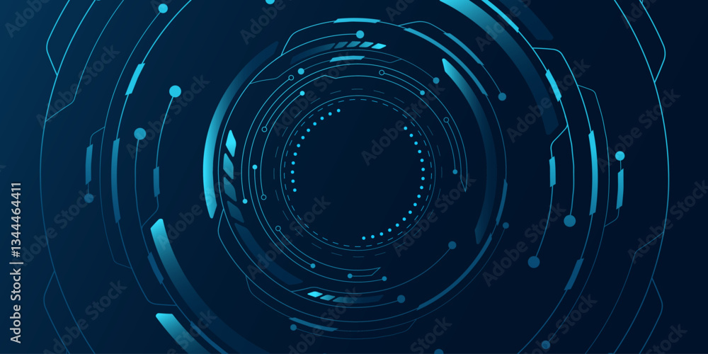 Poster glowing hud circles with electronic elements on dark blue background. digital tech backdrop. compute