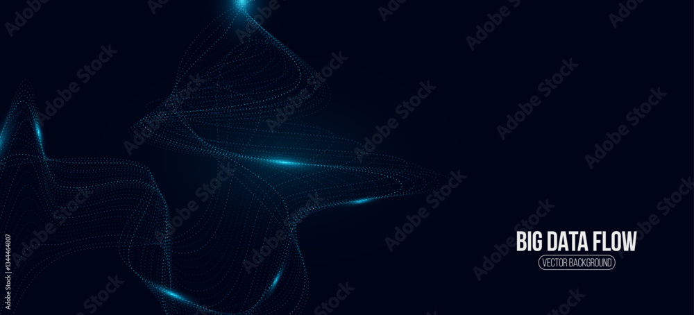 Poster big data flow of blue particles with light effect. technology machine deep learning into cyberspace.