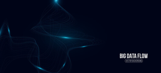 Big Data flow of blue particles with light effect. Technology machine deep learning into cyberspace. Neural network background. Vector illustration. EPS 10
