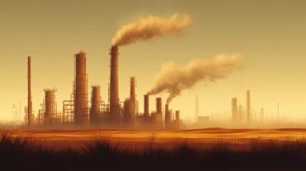 Obraz premium An industrial plant complex releasing large amounts of smoke into the air