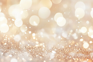 Light Beige Blurred Background with White Bokeh Lights and Shiny Effect