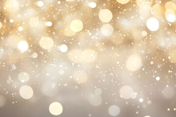 Light Beige Blurred Background with White Bokeh Lights and Shiny Effect