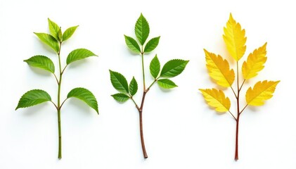 Obraz premium White background with three isolated branches in different sizes and shapes, solitary, different textures