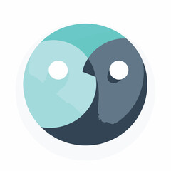 Abstract yin-yang inspired icon with green and dark blue circular elements representing balance and harmony.
