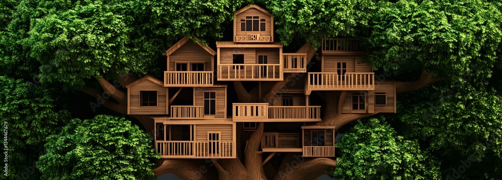 Poster a gigantic treehouse village built into an enormous ancient tree