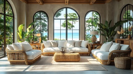 Stunning wooden sofa in coastal beach house high resolution picture