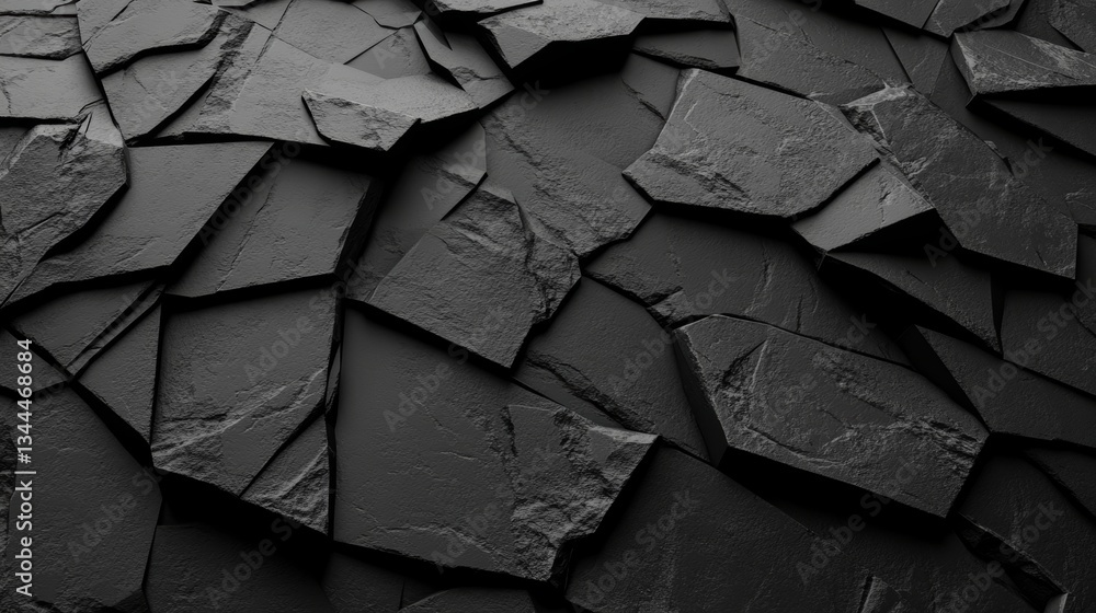 Poster a futuristic dark 3d banner is characterized by a black polygonal surface with triangular pyramids