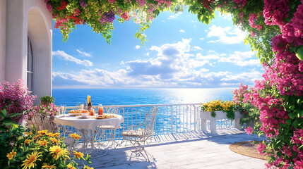 Relaxing Seaside Balcony with Comfortable Lounge and Beautiful Ocean View