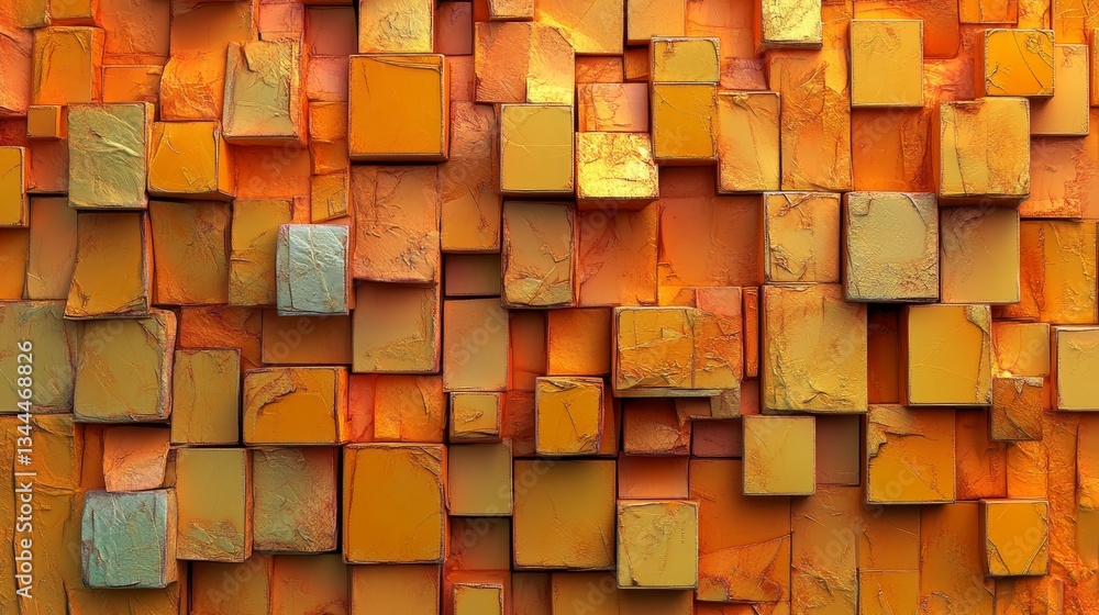 Poster glossy orange and yellow cubes are arranged with precision to create a contemporary tech wallpaper i