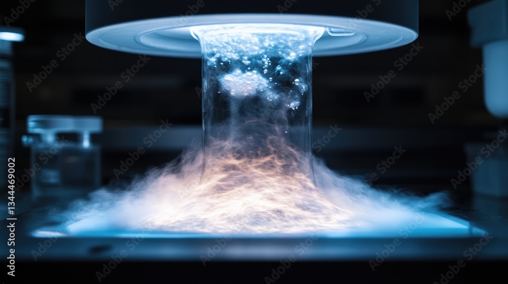 Aufkleber close-up of bubbling chemical reaction in laboratory flask illuminated from below for enhanced visib