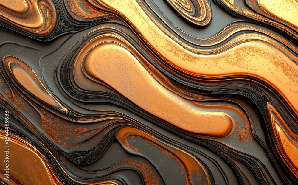 Poster three-dimensional rendering of a golden abstract wavy metallic fabric