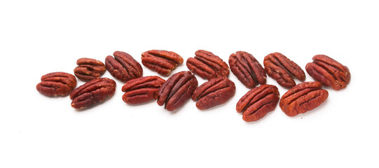 set of pecan nuts on white background