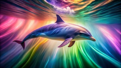 Obraz premium Vibrant Dolphin Long Exposure, Swirling Colors Underwater, Ocean Life