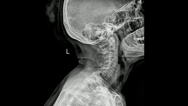 Cervical Spine Lateral X-Ray of Old Patient Showing Degenerative Changes