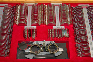 Test lenses and diopters for checking eyesight