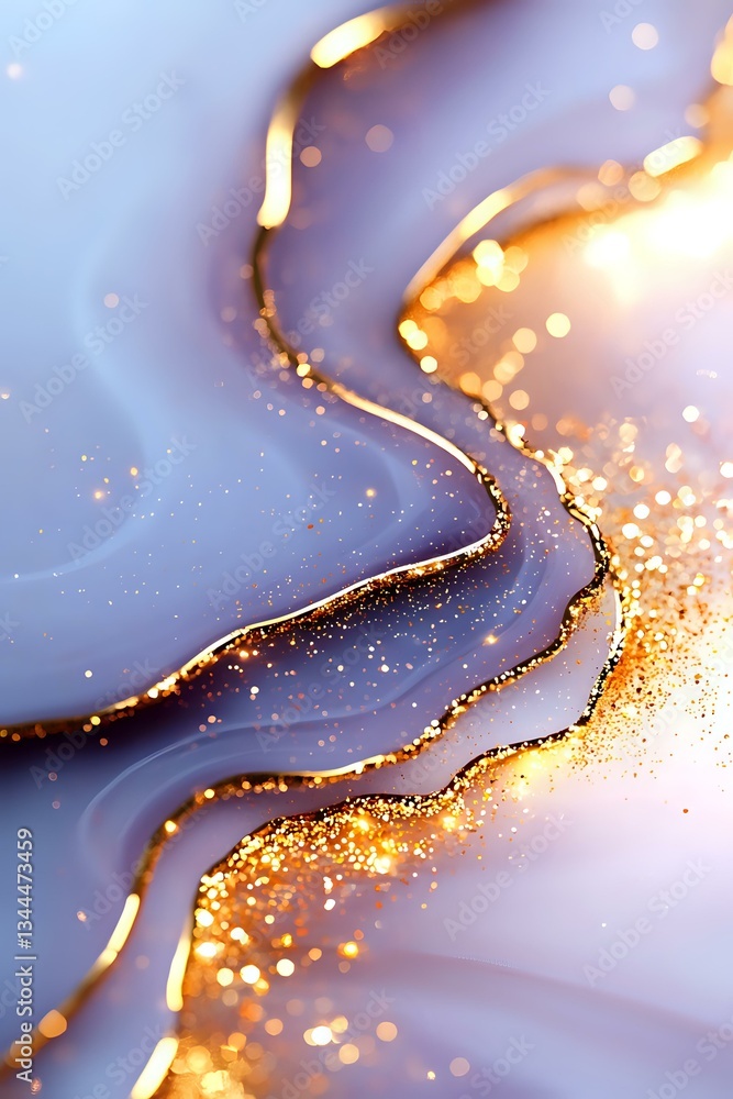 Aufkleber luxurious gold and purple abstract waves with glowing sparkles and shimmering light effects create e