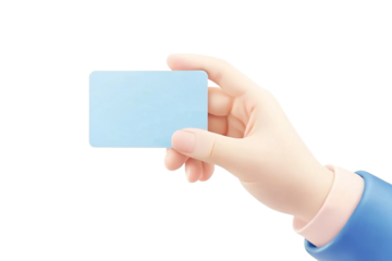 A hand holding a blank light blue card business card mockup template