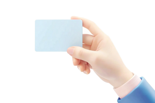 A hand holding a blank light blue card business card presentation mockup
