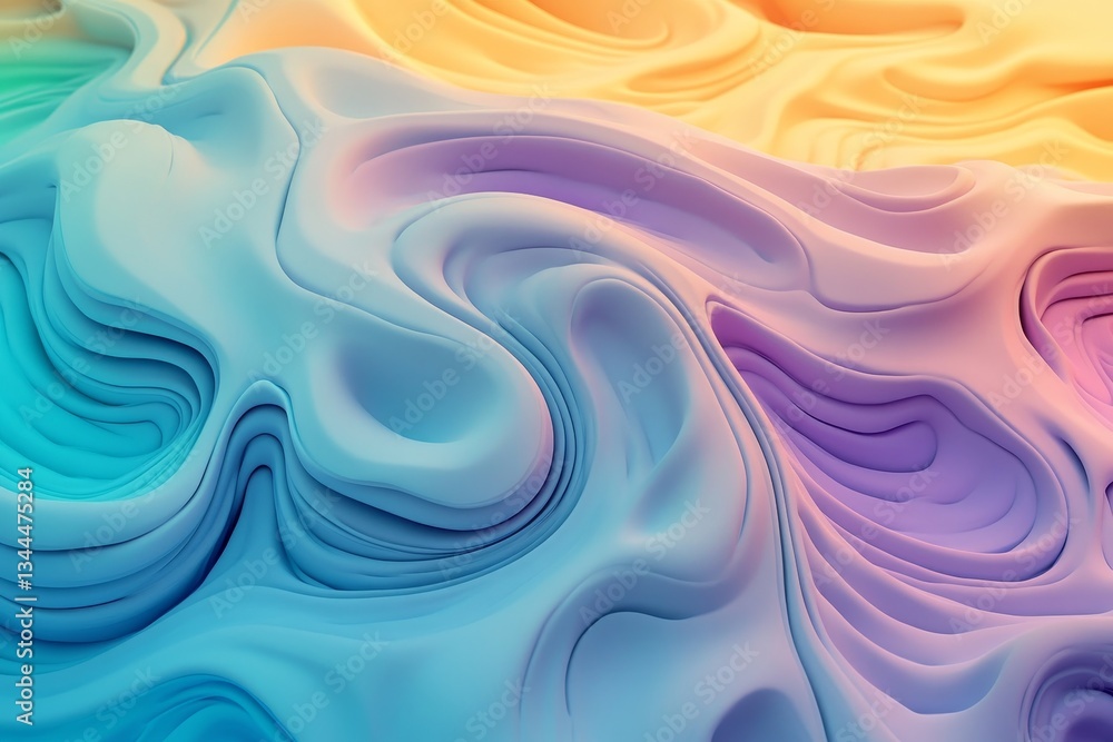 Poster three-dimensional rendering of an abstract wavy holographic fabric