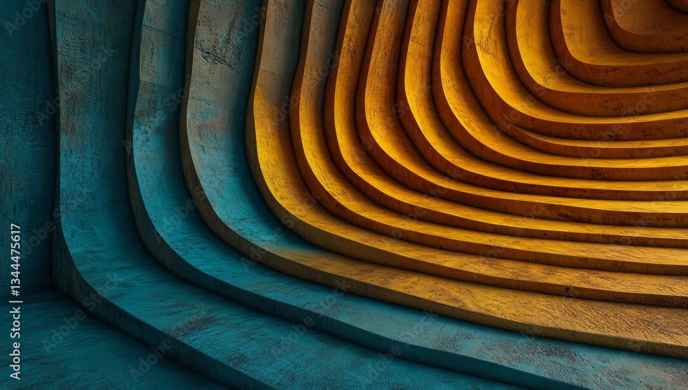 Aufkleber the image is a 3d representation of an abstract pattern with metal stacks positioned in front of a n