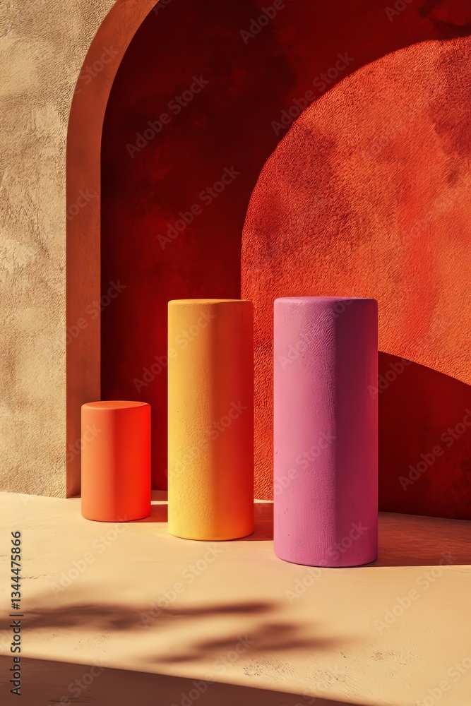 Aufkleber image of a multi-colored bar graph rendered in 3d with a pink background