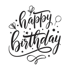 Happy Birthday and Best Offer Handwritten Calligraphy with Floral Elements