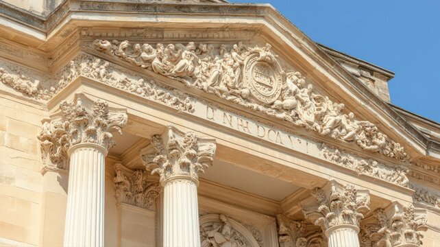 Classical Building Facade with Intricate Stone Carvings