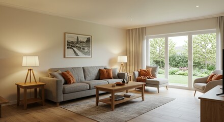 Modern Living Room Design Cozy & Spacious Interior with Garden View
