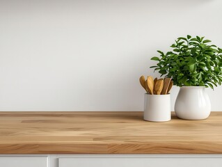 Warm wood countertop in cozy kitchen, sophisticated elegance, soft inviting ambiance