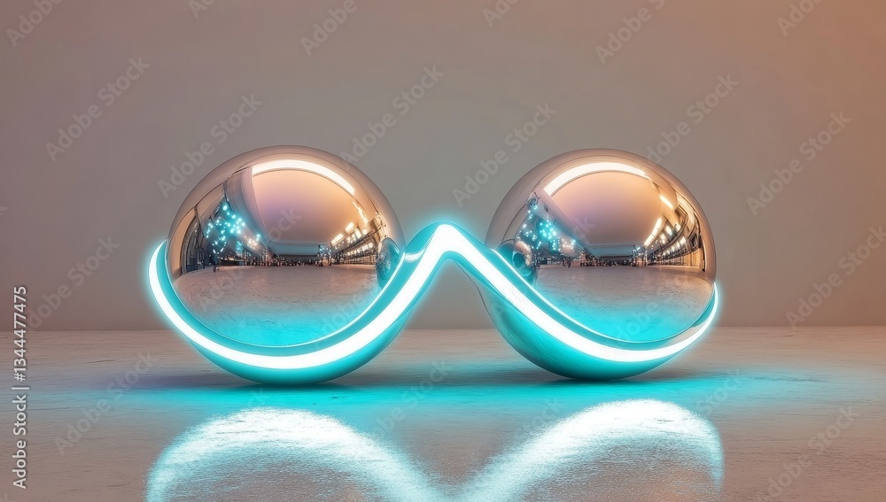Poster a 3d rendering featuring large circles positioned on abstract curved backgrounds