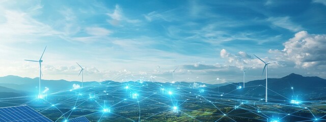 Renewable Energy Landscape with Wind Turbines and Solar Panels