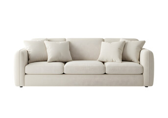 Luxurious Cream Sofa with Plush Cushions Isolated on PNG Background.